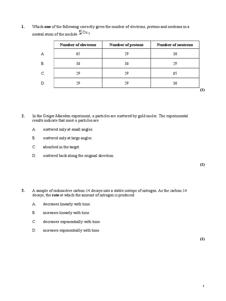 Atomic Structure and Nuclear Reactions Quiz | PDF | Nuclear Physics ...