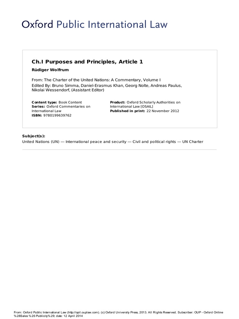 OPIL The Charter of The United Nations ChI Purposes and Principles ...