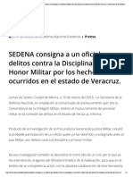 SEDENA Consigna A Un Oficial, Por Delitos Contra La Disciplina y El Honor Militar Por Los Hechos Ocurridos en El Estado de Veracruz. - Secretaría de La Defensa Nacional - Gobierno - Gob