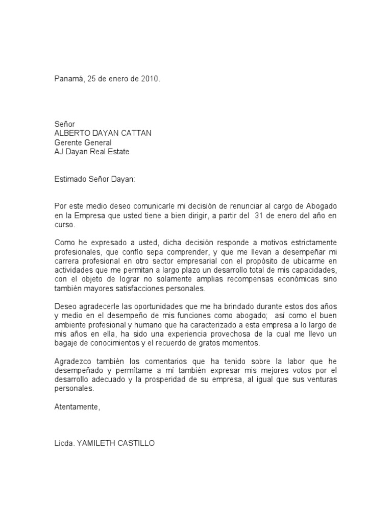 Carta de Renuncia Laboral