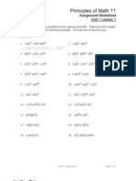 Principles of Math 11: Assignment Worksheet Unit 1 Lesson 1