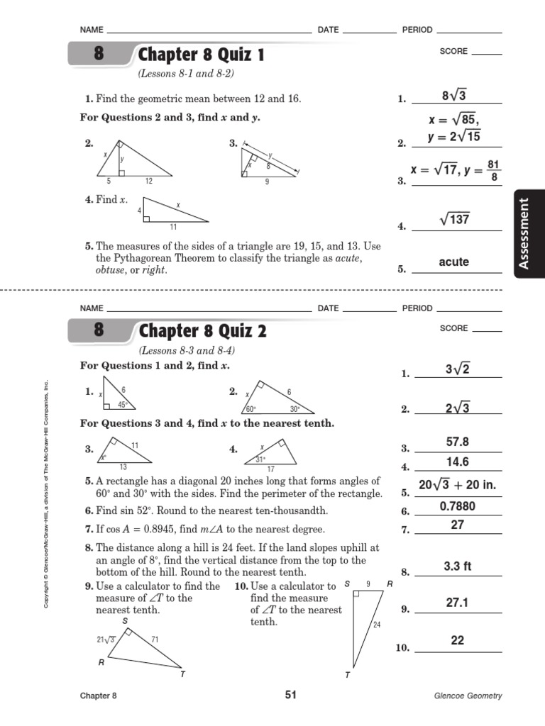 Glencoe Algebra 1 Chapter 4 Test Answer Key