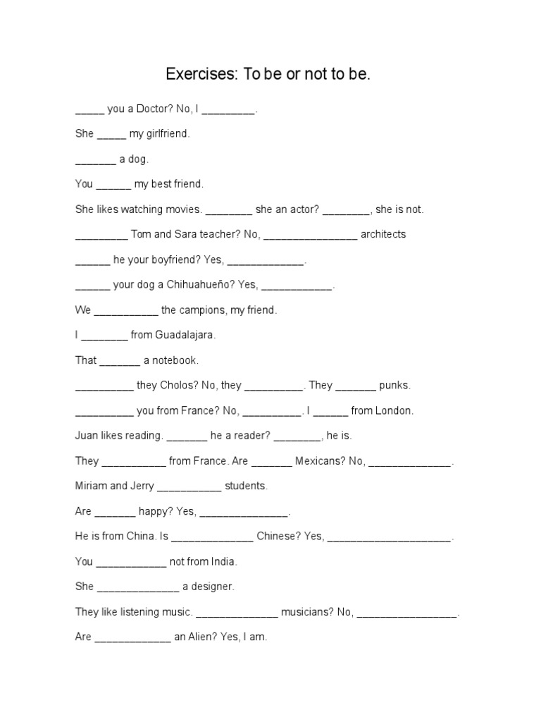 Exercises: To Be or Not To Be | PDF