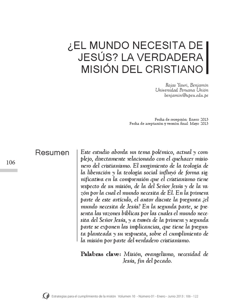El Mundo Necesita de Jesus - La Verdadera Mision Del Cristiano | PDF ...