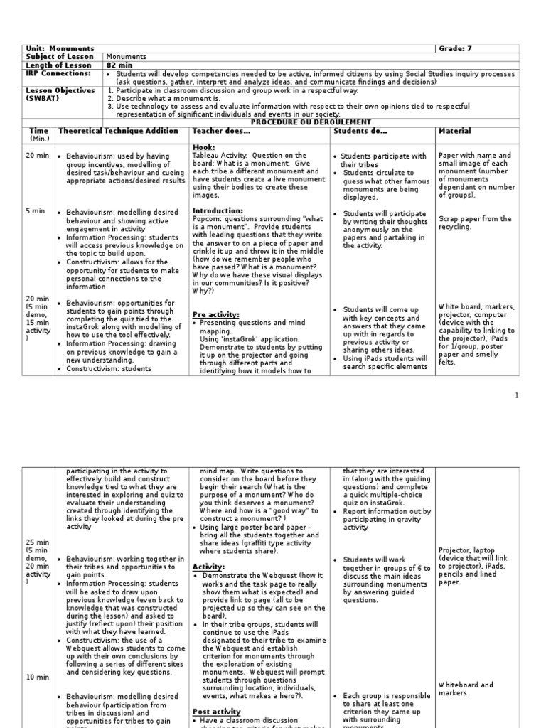 Understanding Monuments: Grade 7 Lesson | PDF | Pedagogy | Educational ...