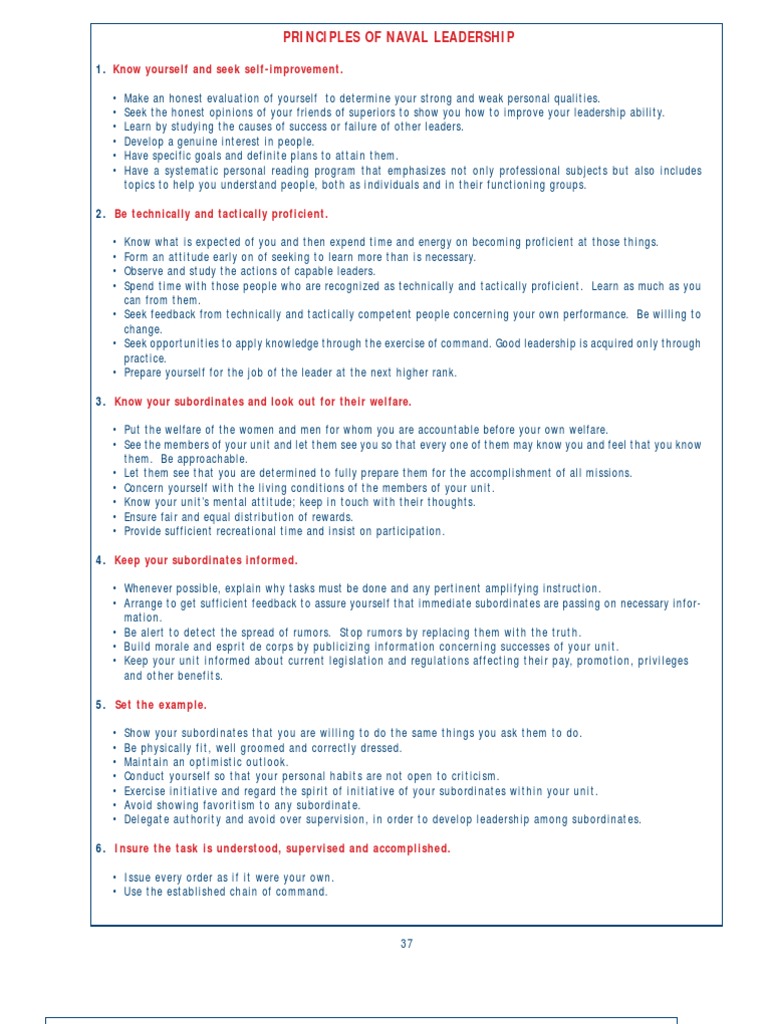 Naval Leadership Principles Leadership Leadership & Mentoring