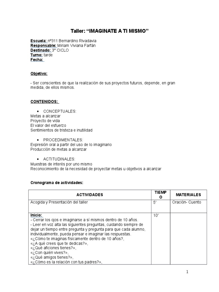 Taller de Proyectos de Vida para Jóvenes | PDF | Cognición | Conceptos ...
