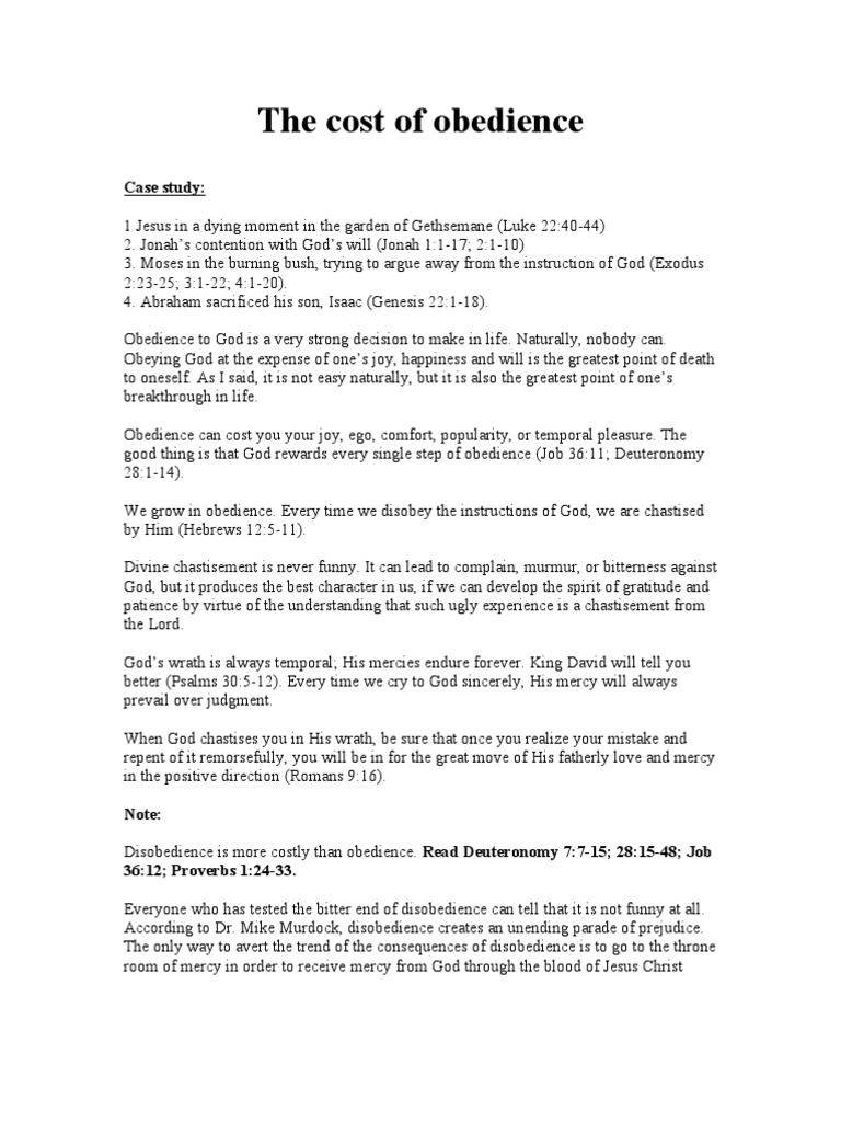 The Cost of Obedience PDF Mercy Book Of Exodus