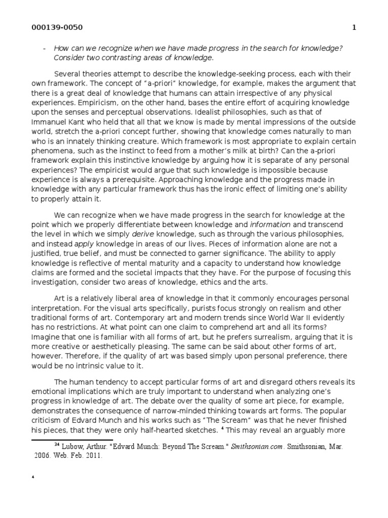 Theory of Knowledge Essay PDF A Priori And A Posteriori Epistemology