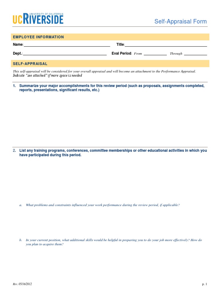 Self-Appraisal Form Template | PDF | Career & Growth