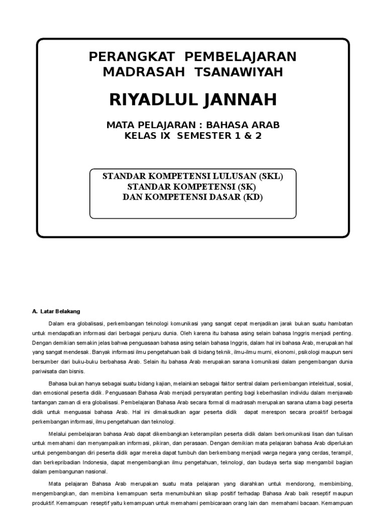 Kompetensi Dasar Bahasa Arab MTs | PDF