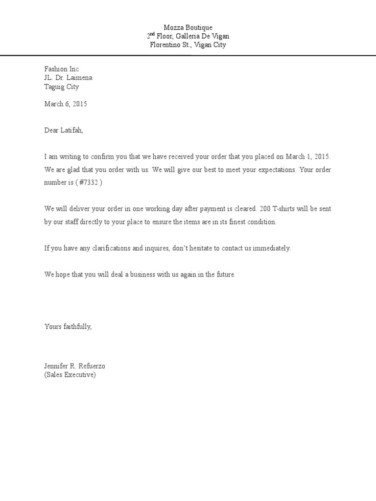 Order Confirmation for T-Shirts | PDF