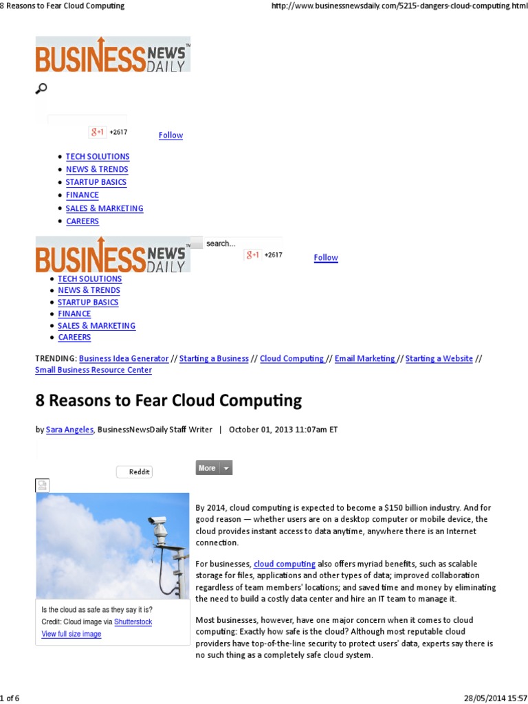 8 Reasons To Fear Cloud Computing | PDF | Cloud Computing | Computer ...