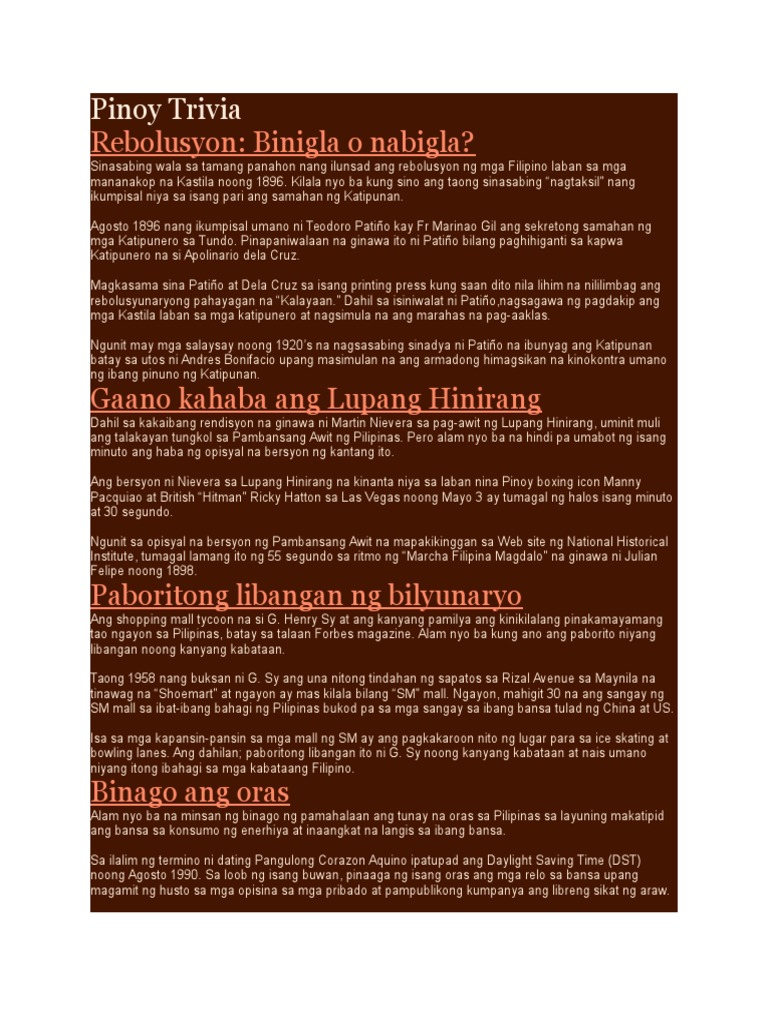 Pinoy Trivia | PDF