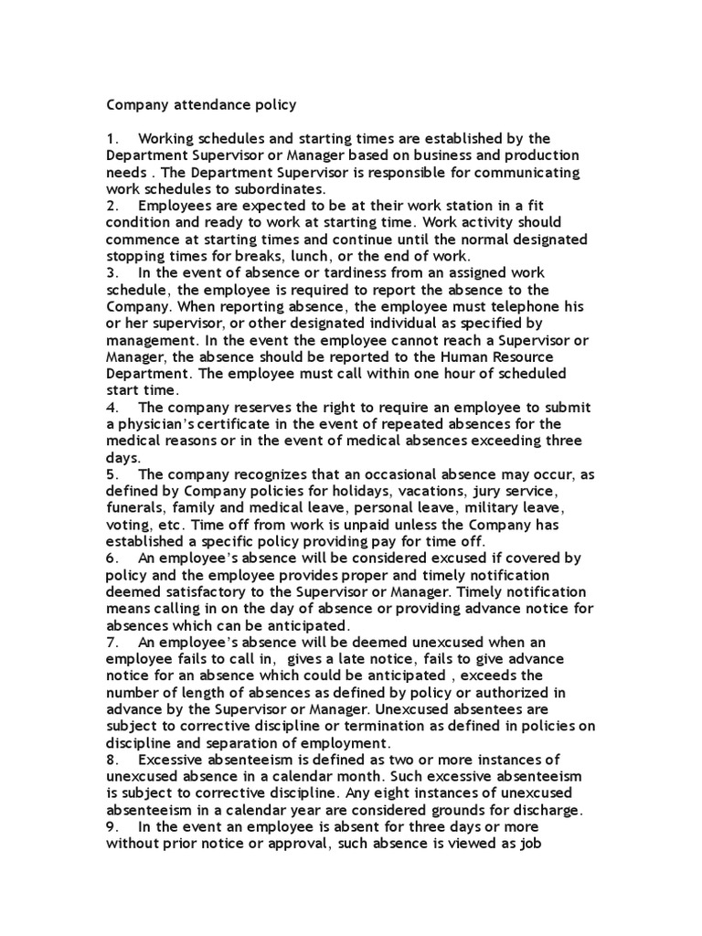 Defining Acceptable Attendance A Comprehensive Look at a Company's