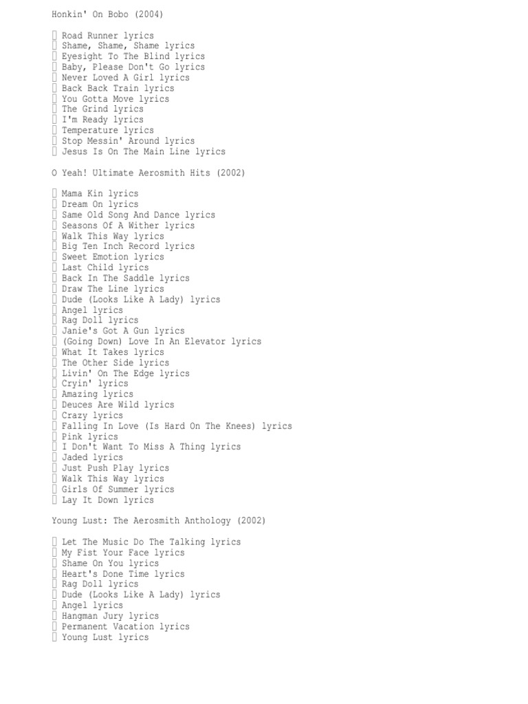 Aerosmith American Songs Recorded Music