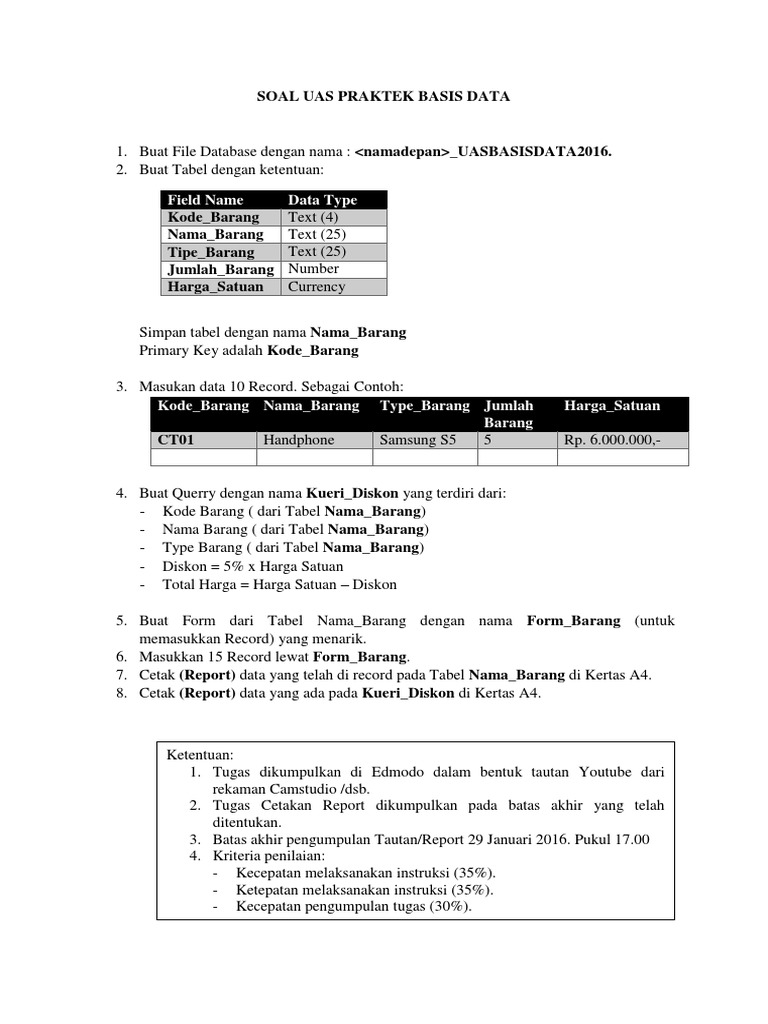 Soal Praktek Uas Microsoft Access 2016