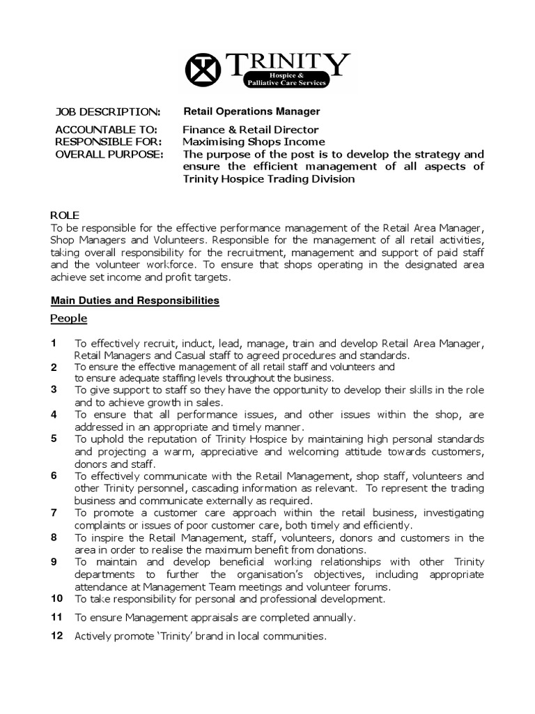 Retail Operations Manager Job Description | Pdf | Retail | Economies