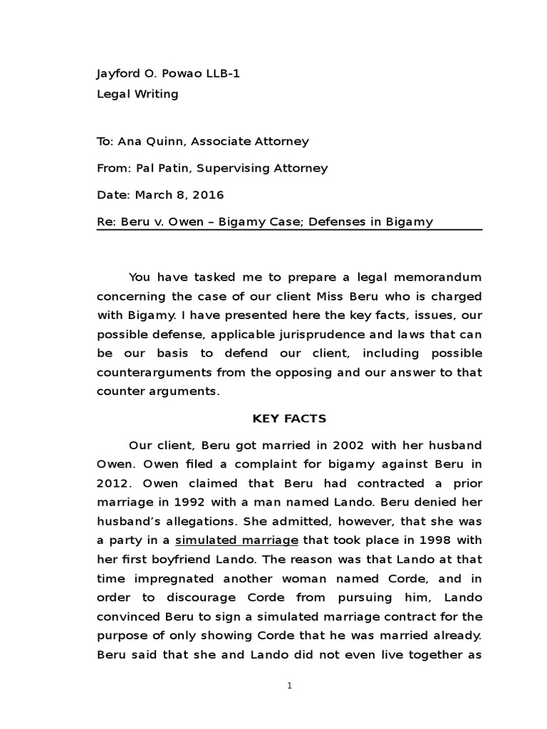 Legal Memorandum Sample Legal Writing  PDF  Marriage  Marriage