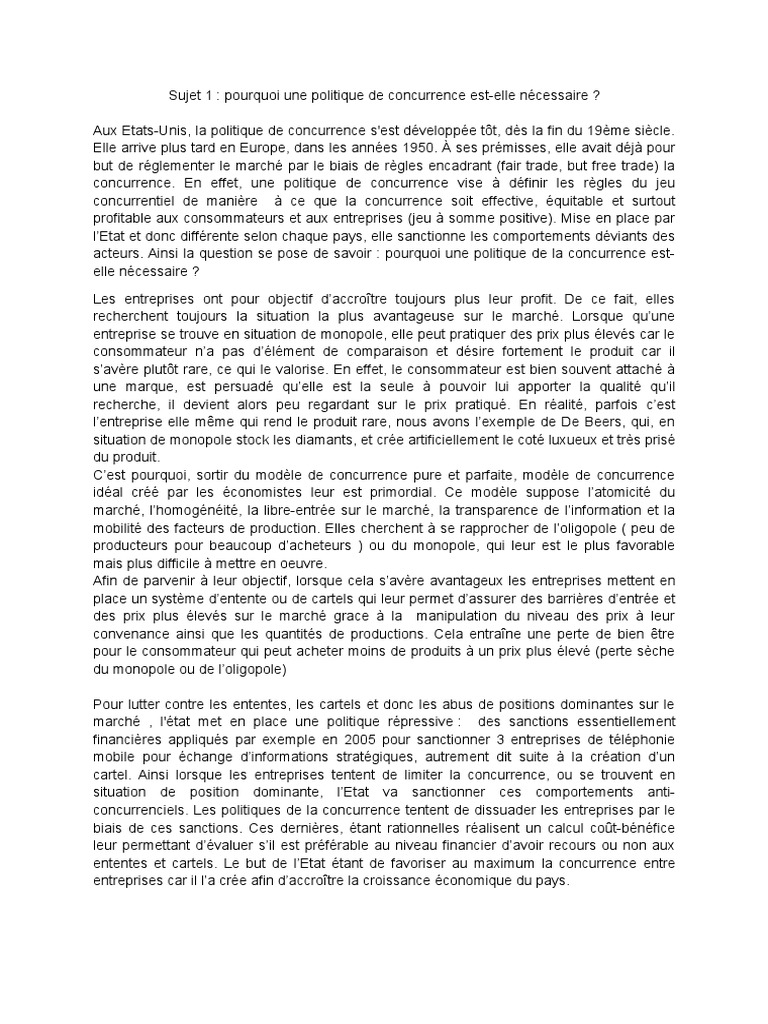 Pourquoi La Politique De La Concurrence Est Elle Necessaire Corrige