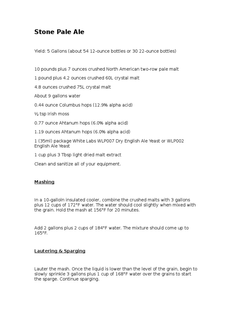 Stone Pale Ale Mashing PDF Brewing Drink