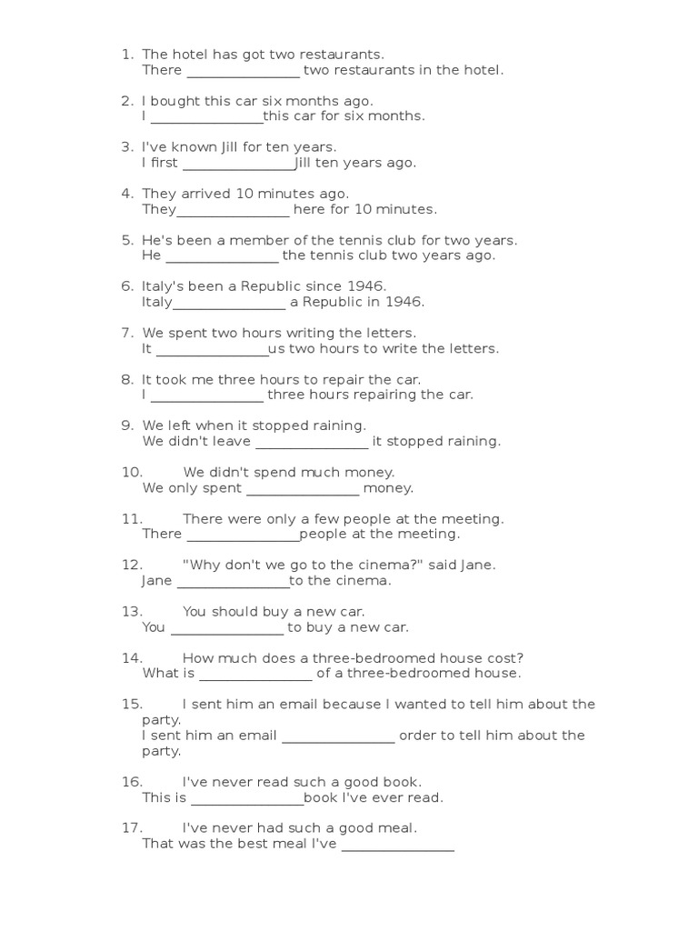 50 Pet Sentence Transformations | Textbook | Menu