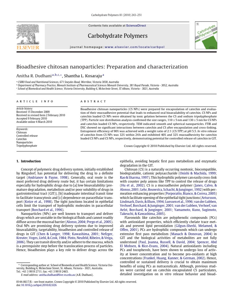 Bioadhesive Chitosan Nanoparticles | PDF | Differential Scanning ...