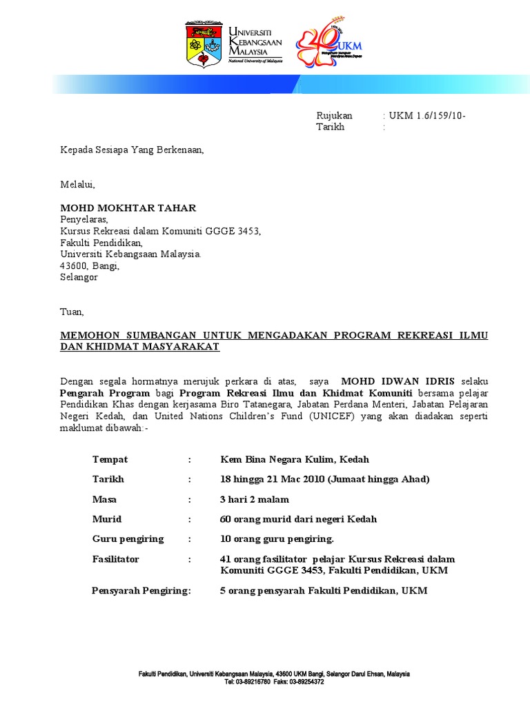 Contoh Surat Kerjasama Program Malaysia