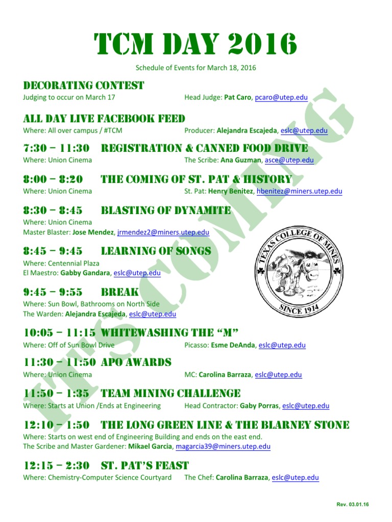 2016 TCM Schedule of Events PDF