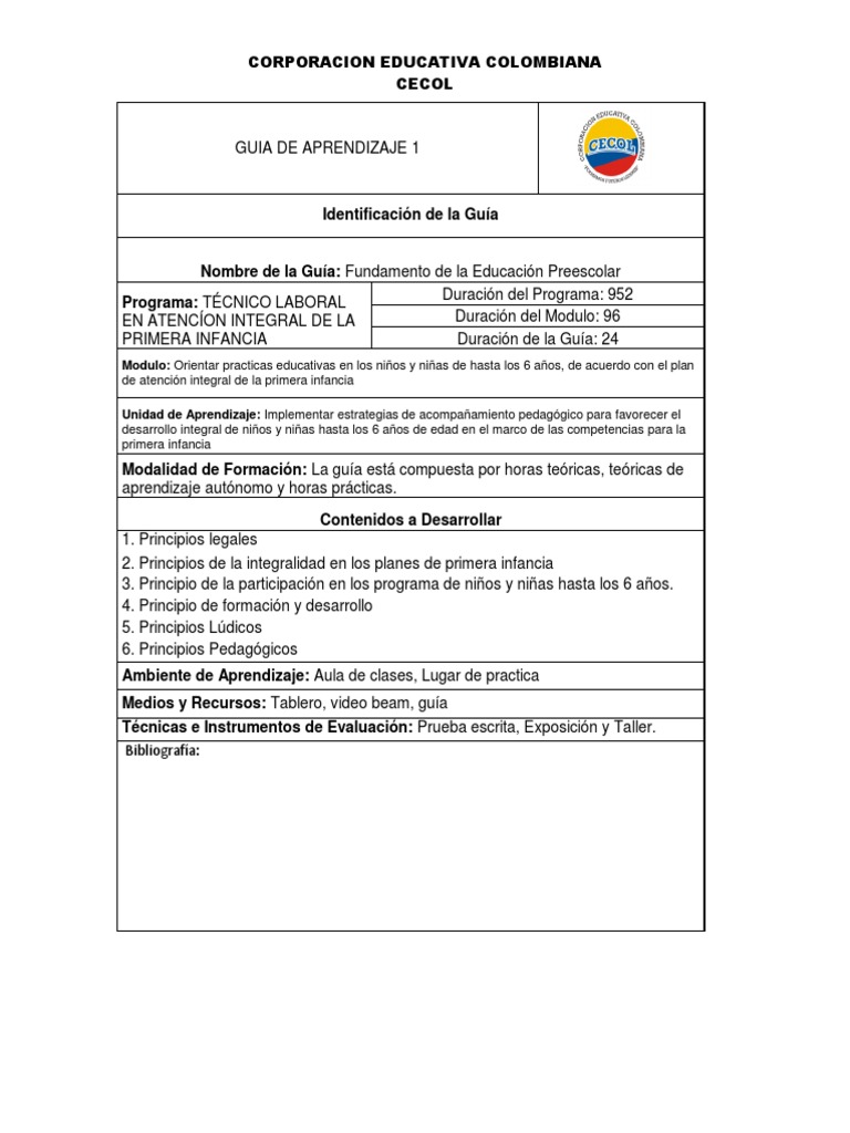 Guía de Aprendizaje para Niños 3-4 Años | PDF | Educación de la primera ...