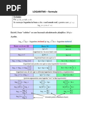 Logaritmi Formule Pdf