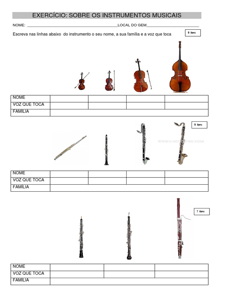 Atividade sobre Instrumentos Musicais | PDF