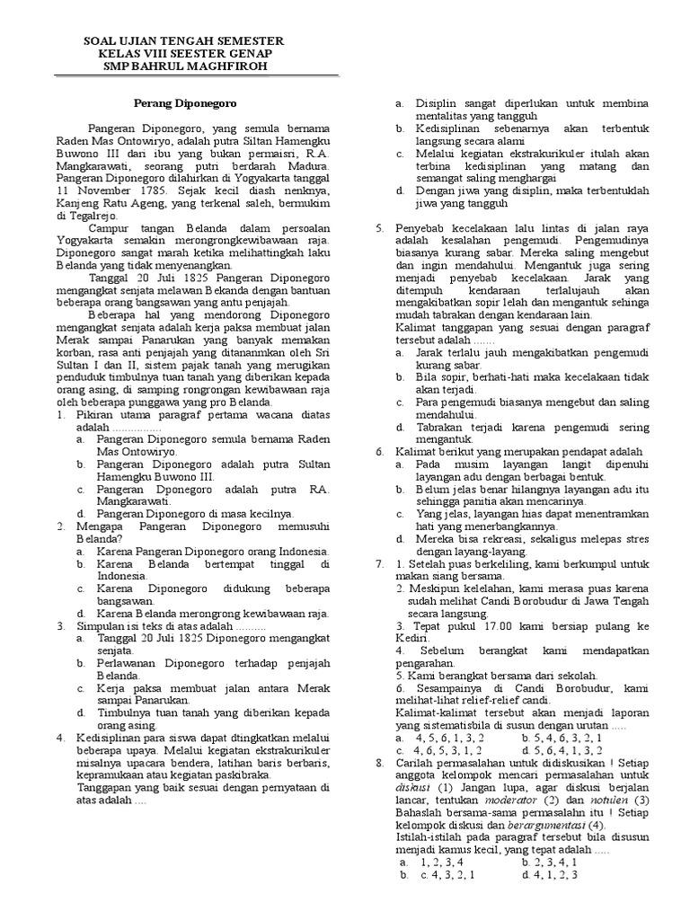 Soal Bhs Indonesia Smp Kelas 8 Semester Genap