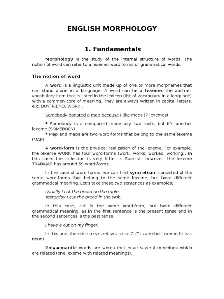 English Morphology Morphology (Linguistics) Word