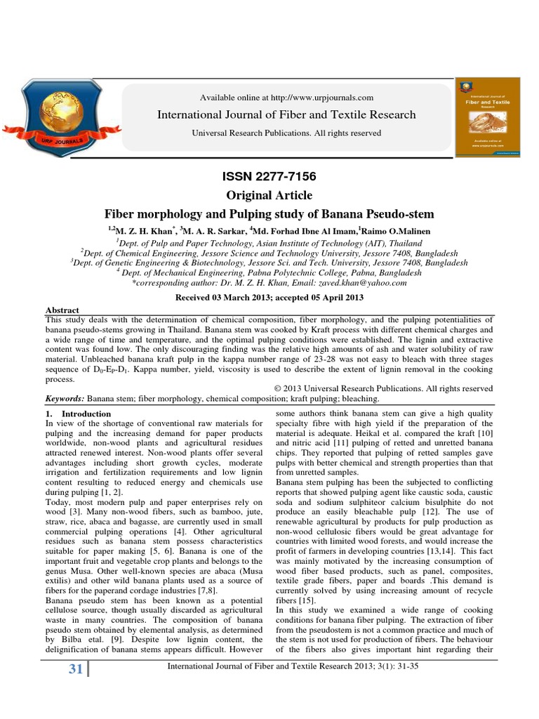 Paper Production From Banana Stem PDF | PDF | Pulp (Paper) | Lignin