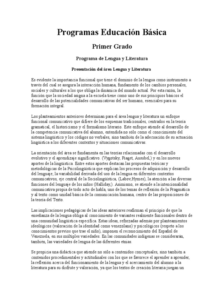Programa Nacional Primer Grado | PDF | Educación primaria | Aprendizaje