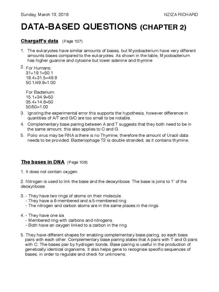 Chargaff's Data and DNA Replication Analysis | PDF | Base Pair | Dna