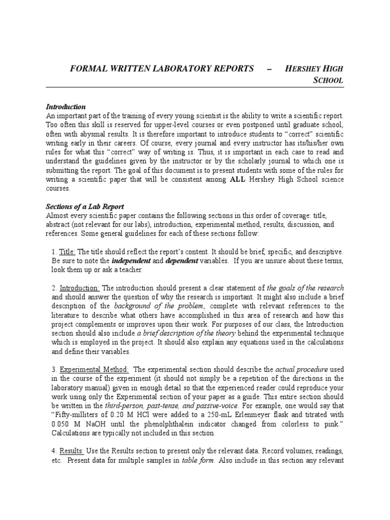 9th Grade Lab Report Example