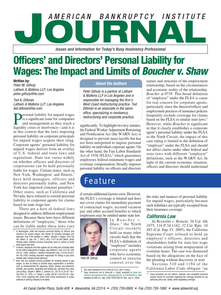Personal Liability for Unpaid Wages | PDF | Fair Labor Standards Act ...