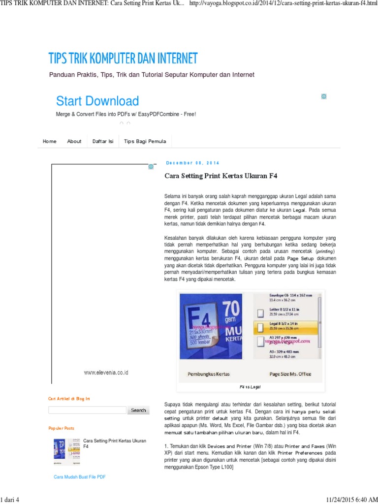 Cara Setting Print Kertas Ukuran F4 Cara Setting Print Kertas Ukuran F4