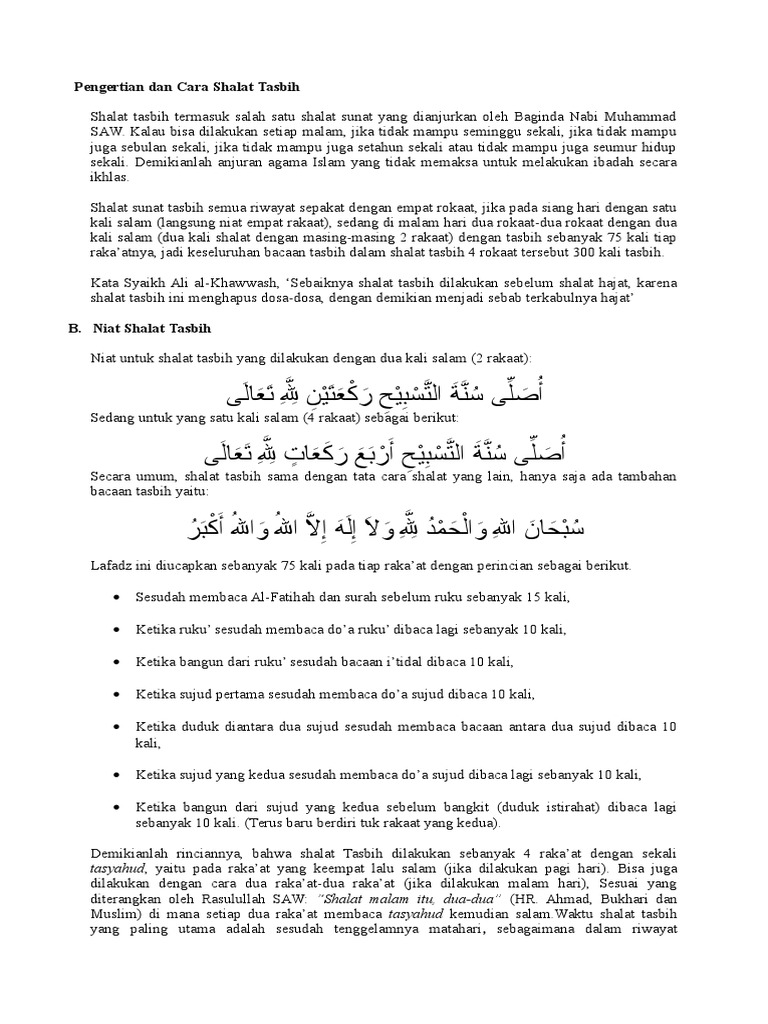 Pengertian Dan Cara Shalat Tasbih