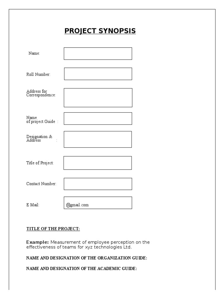 Synopsis Template Word