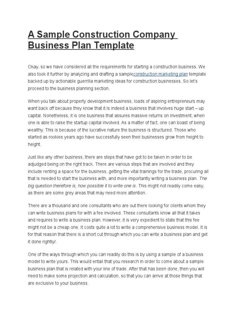 construction business plan cover page