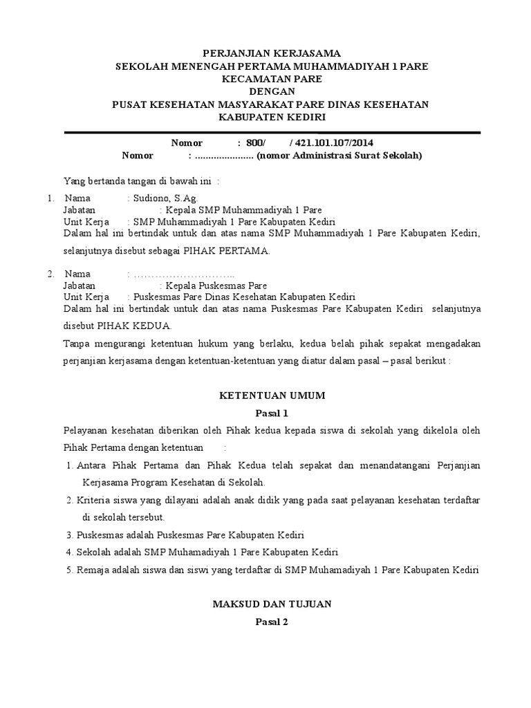 Contoh Surat Kerjasama Sekolah