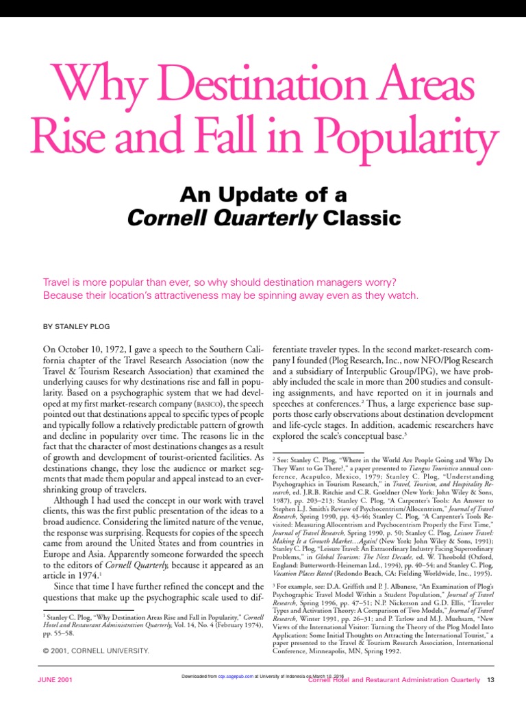 Cornell Hotel and Restaurant Administration Quarterly2001Plog1324 PDF Tourism Hotel
