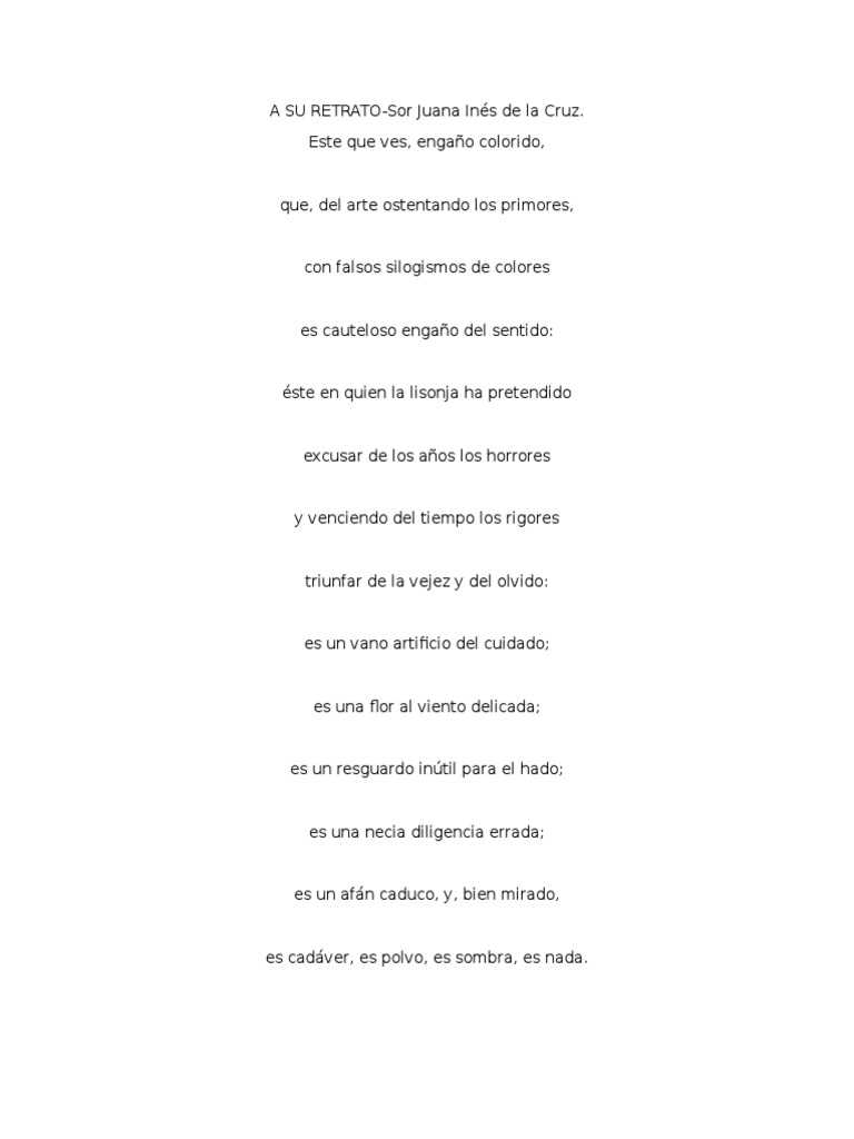 Soneto "A su retrato" de Sor Juana | PDF
