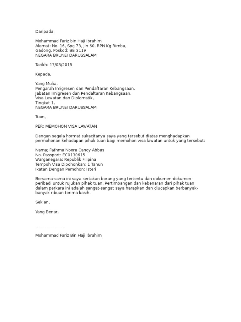 Surat Permohonan Visa Pdf