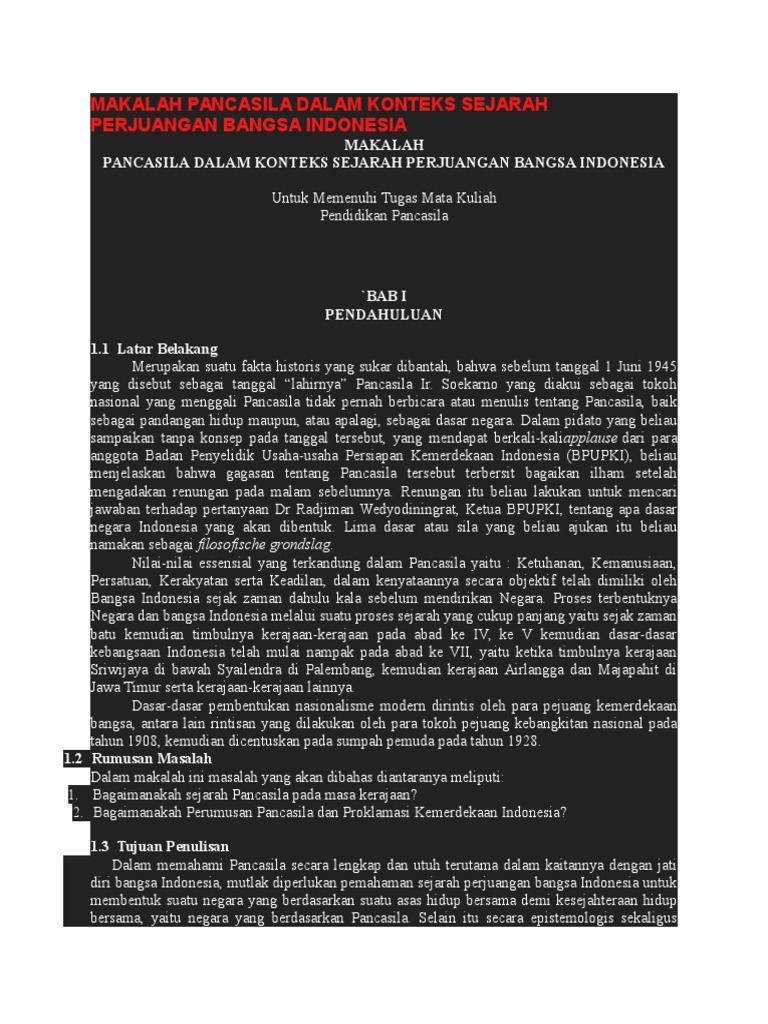 Contoh Makalah Pancasila Dalam Konteks Sejarah Perjuangan Bangsa Indonesia