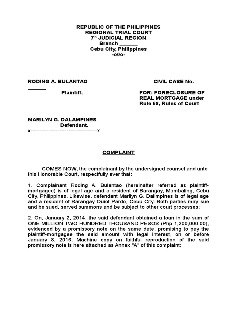 Provisional Remedies ComplaintForForeclosure 2 Lawsuit Complaint