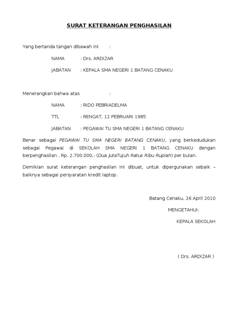 Surat Keterangan Penghasilan | PDF